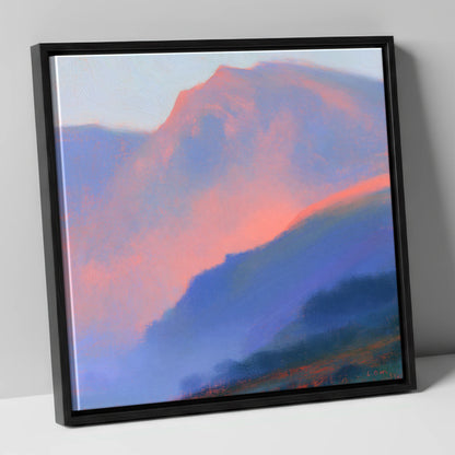 Pink Evening Light Over Fells lake district sky canvas wall art in black frame