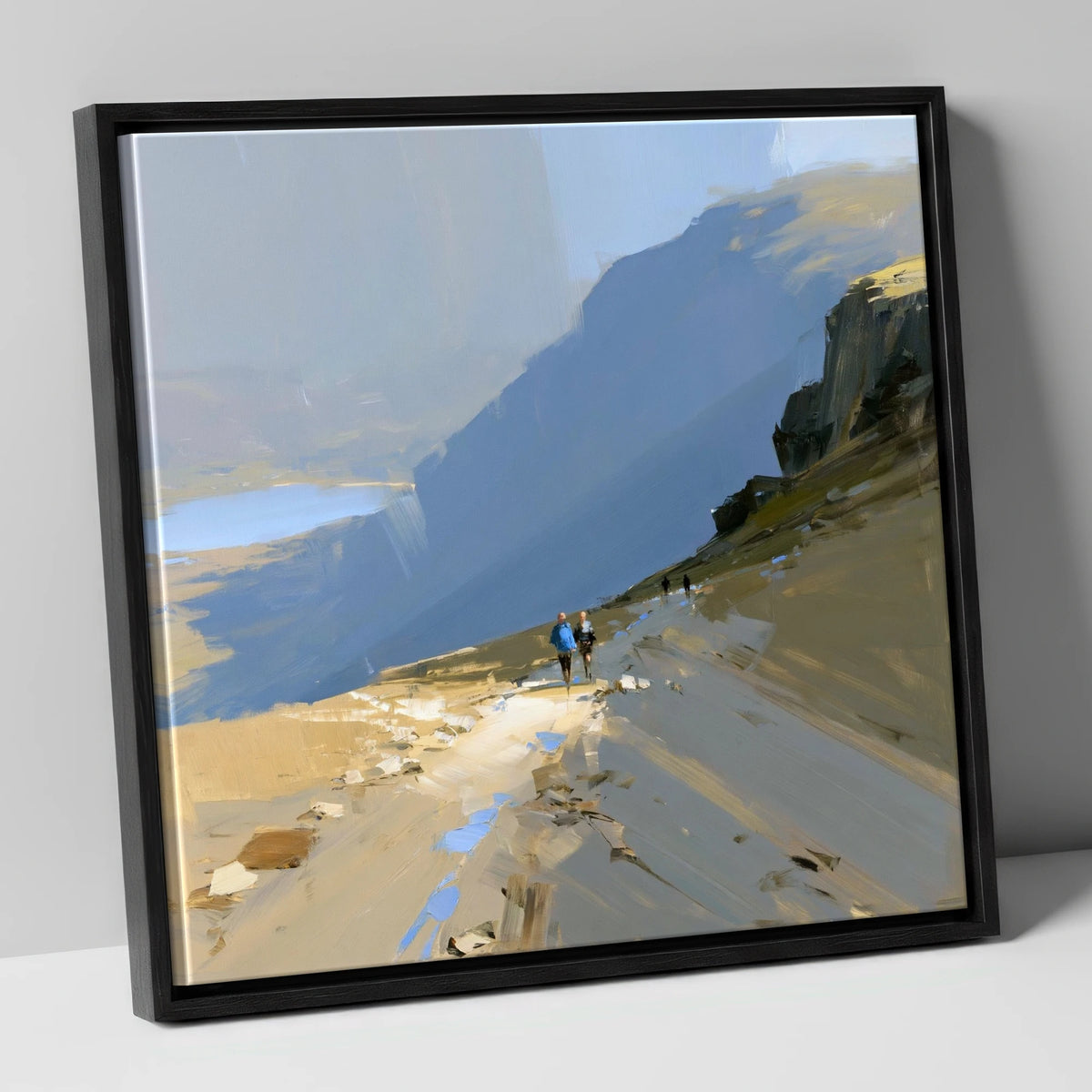 Fell Walkers on a High Path lake district walking canvas wall art in black frame