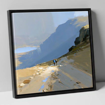 Fell Walkers on a High Path lake district walking canvas wall art in black frame