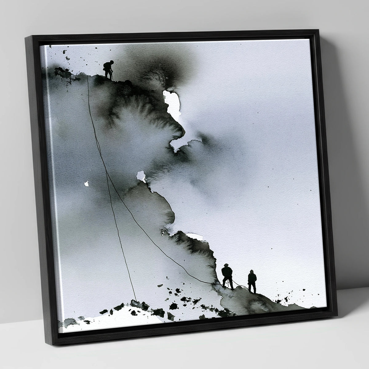Monochrome Climbers on a Crag lake district walking canvas wall art in black frame