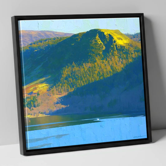 Vivid Sunlight on Walla Crag lake district fell canvas wall art in black frame