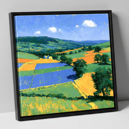 Colourful Dale Patchwork Fields lake district valley canvas wall art in black frame