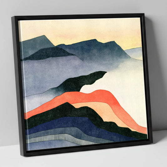 Terracotta Layered Summit View lake district fell canvas wall art in black frame