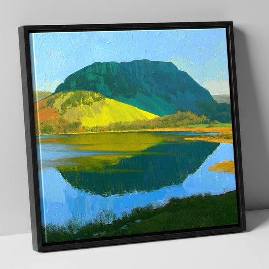 Sunlit Nab Scar Over Water lake district fell canvas wall art in black frame