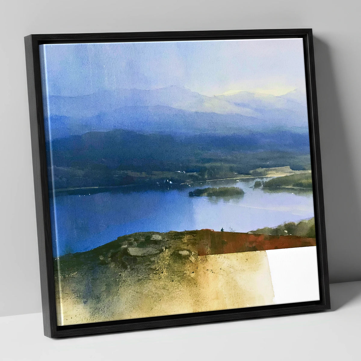 Indigo Windermere from Brant Fell lake district village canvas wall art in black frame