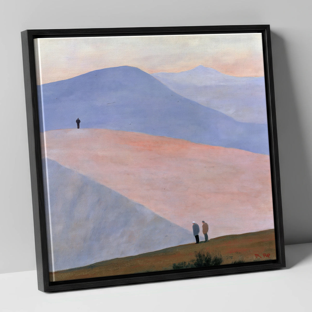 Hikers on Sweeping Pastel Fells lake district fell canvas wall art in black frame