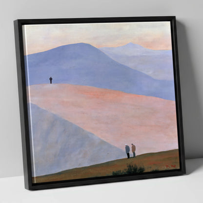 Hikers on Sweeping Pastel Fells lake district fell canvas wall art in black frame