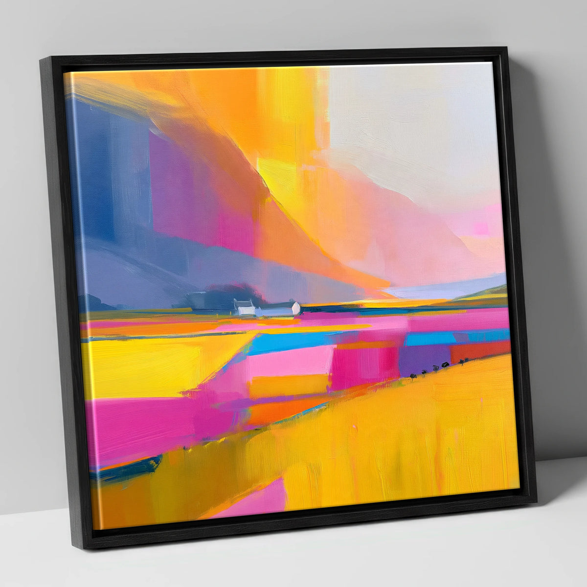 Fuchsia Fields in a Lakeland Dale lake district valley canvas wall art in black frame
