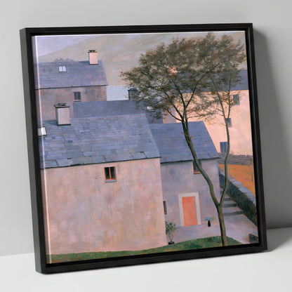 Pastel Light on Slate Cottages lake district village canvas wall art in black frame
