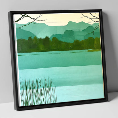 Teal Fells Above Elter Water lake district lake canvas wall art in black frame