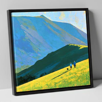 Sunlit Dog Walk Below Blencathra gifts for dog walkers canvas wall art in black frame