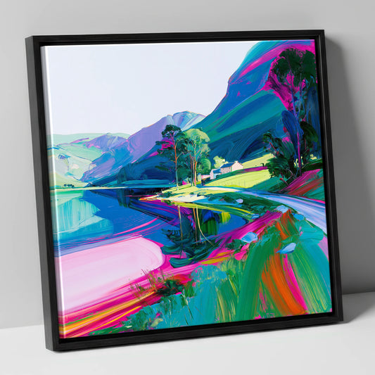 Vibrant Buttermere Lake Shoreline lake district lake canvas wall art in black frame