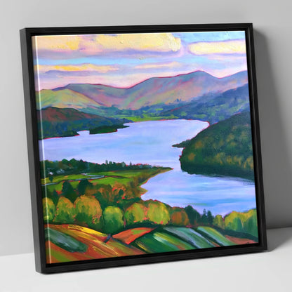 Vibrant Sunset Above Ambleside lake district village canvas wall art in black frame