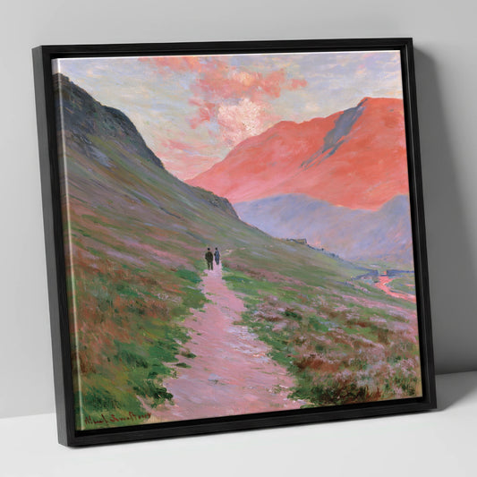 Fell Walkers in Pink Sunset lake district walking canvas wall art in black frame