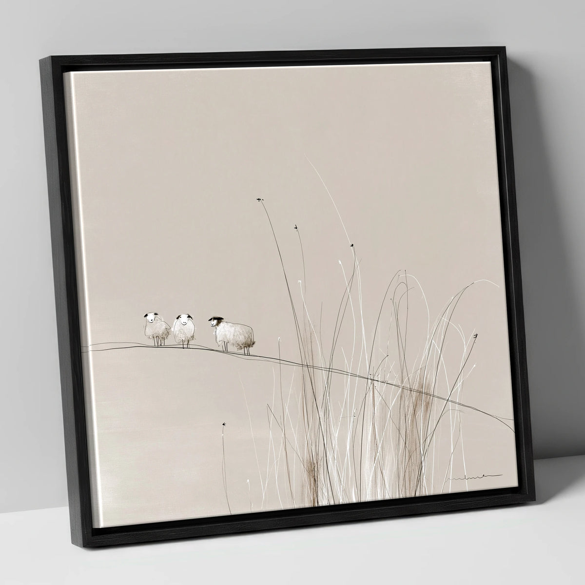Herdwick Sheep among Fellside Grasses lake district wildlife canvas wall art in black frame