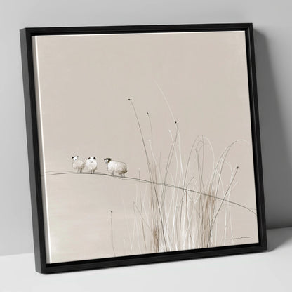 Herdwick Sheep among Fellside Grasses lake district wildlife canvas wall art in black frame