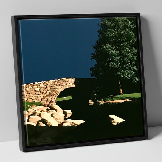 Stone Bridge Against Midnight Sky lake district waterfall canvas wall art in black frame