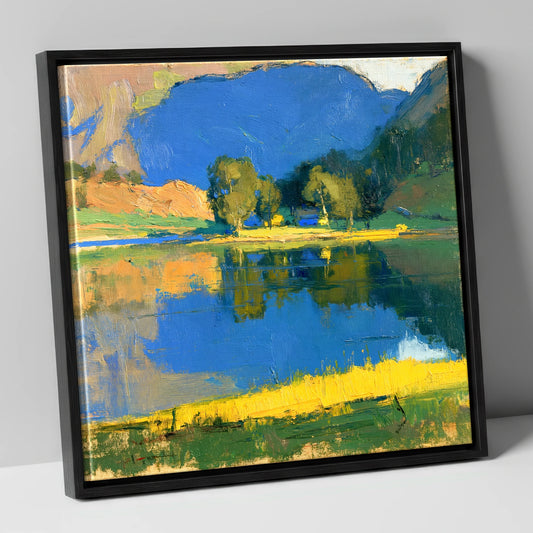 Vivid Reflections on Calm Lake lake district lake canvas wall art in black frame