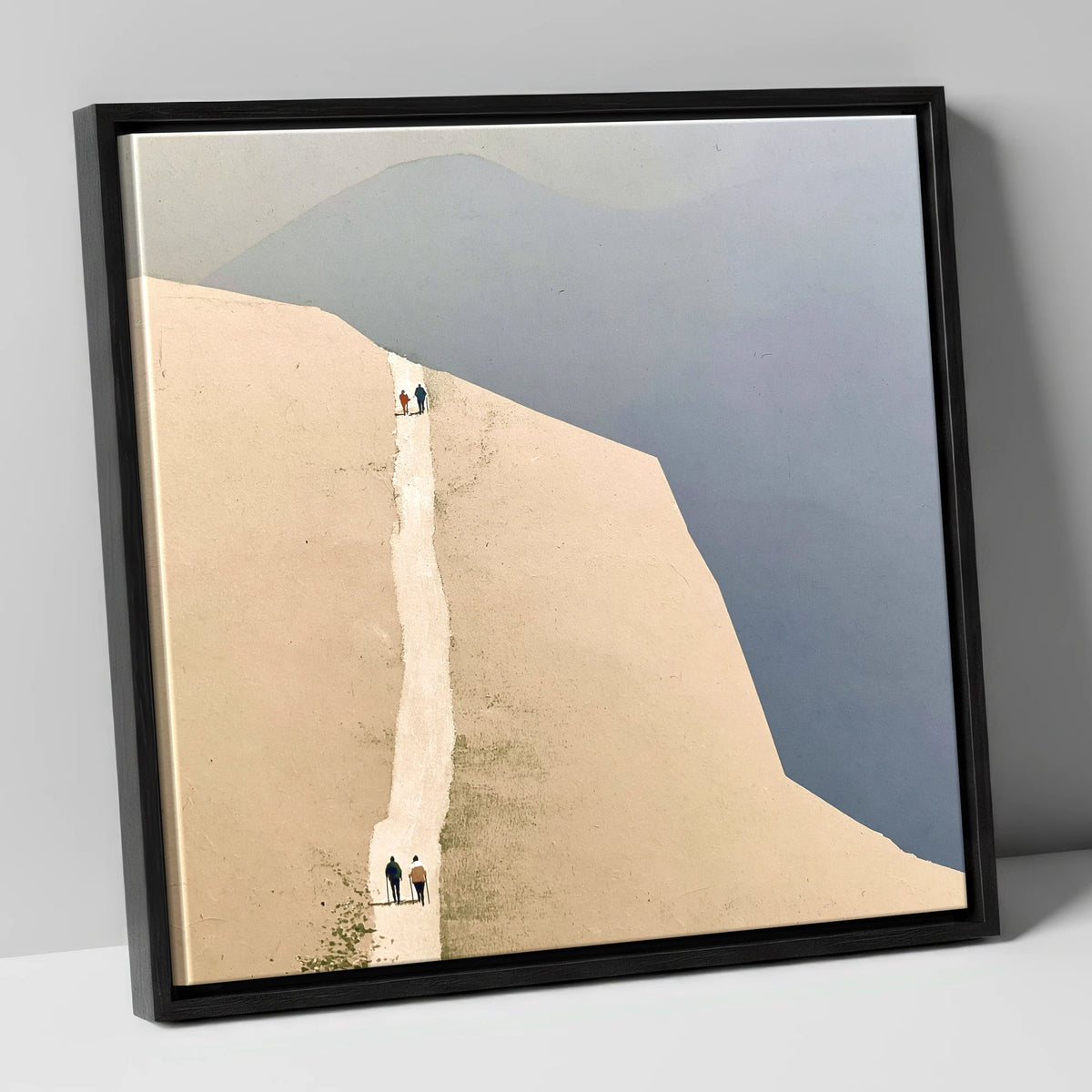 Fell Walkers on the Ochre Ridge lake district walking canvas wall art in black frame