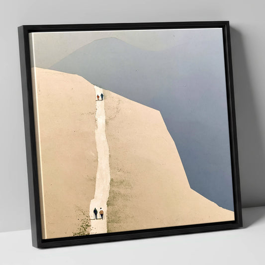 Fell Walkers on the Ochre Ridge lake district walking canvas wall art in black frame