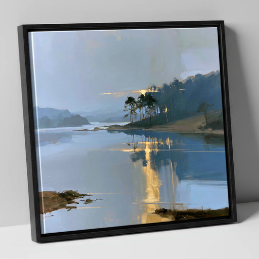 First Light on a Still Lake lake district lake canvas wall art in black frame