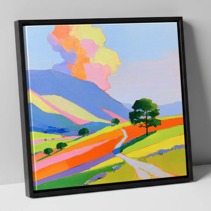 Winding Path Through Colourful Fells lake district fell canvas wall art in black frame