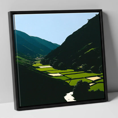 Sunlit Patchwork in the Dale lake district valley canvas wall art in black frame