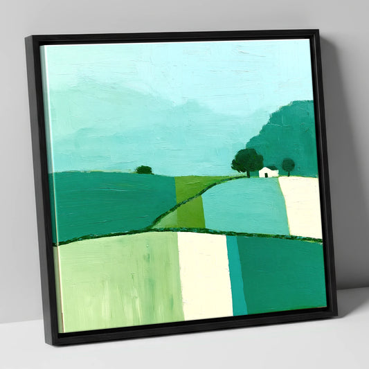 Geometric Fields Near Sawrey lake district village canvas wall art in black frame