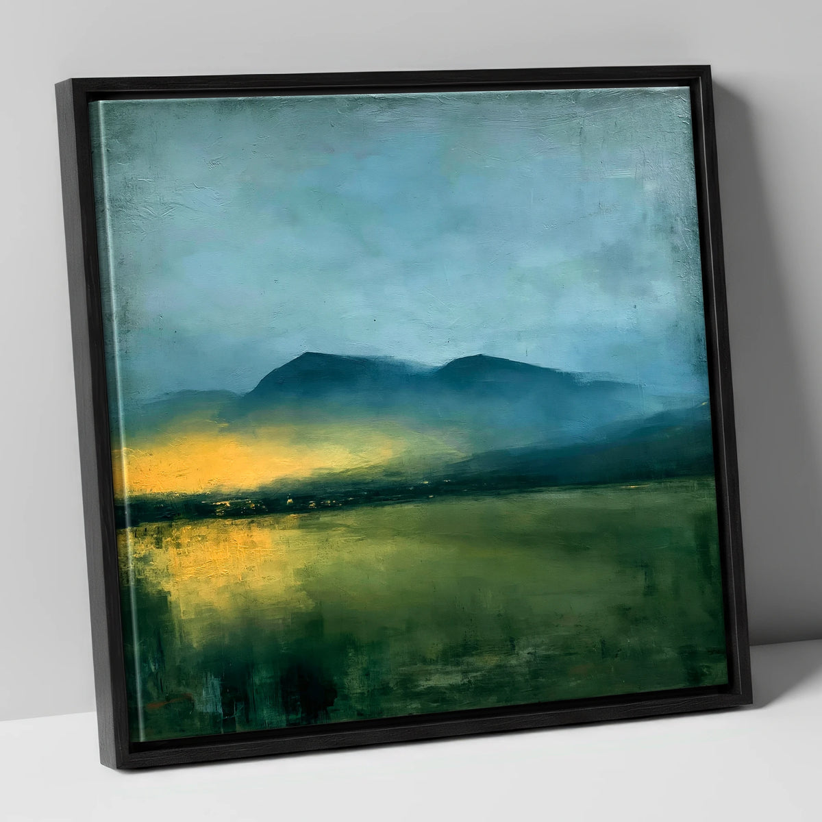 Golden Mist Below Dark Fells lake district sky canvas wall art in black frame
