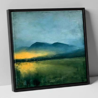 Golden Mist Below Dark Fells lake district sky canvas wall art in black frame