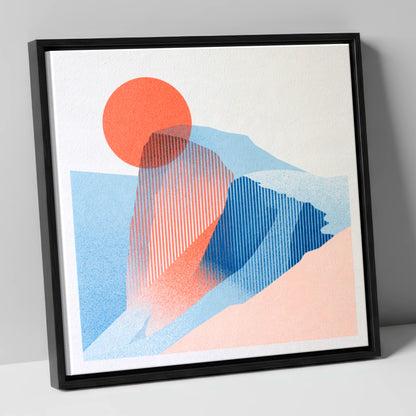 Great Gable in Coral and Blue lake district fell canvas wall art in black frame