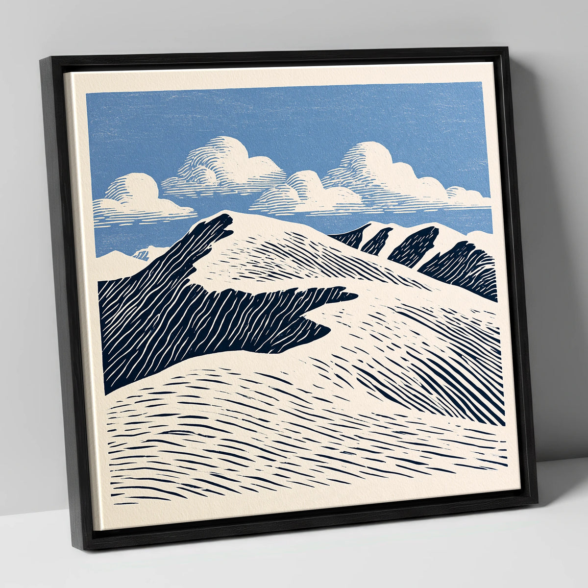 Graphic Helvellyn Ridge in Navy lake district fell canvas wall art in black frame
