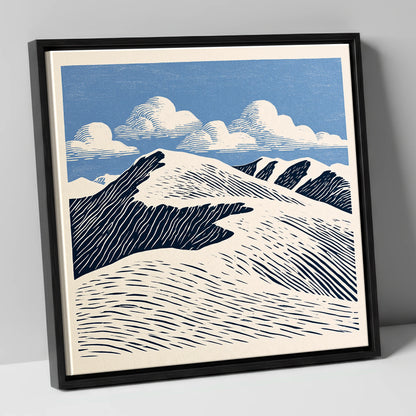 Graphic Helvellyn Ridge in Navy lake district fell canvas wall art in black frame