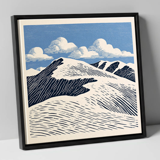 Graphic Helvellyn Ridge in Navy lake district fell canvas wall art in black frame
