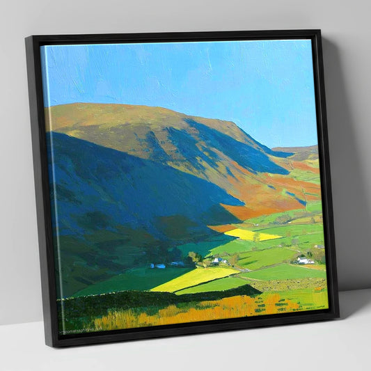 Blue Shadows On Barrow Ridge lake district fell canvas wall art in black frame