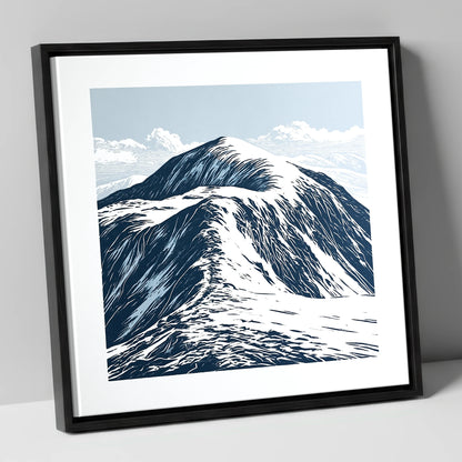 Graphic Snow on Helvellyn Ridge lake district fell canvas wall art in black frame