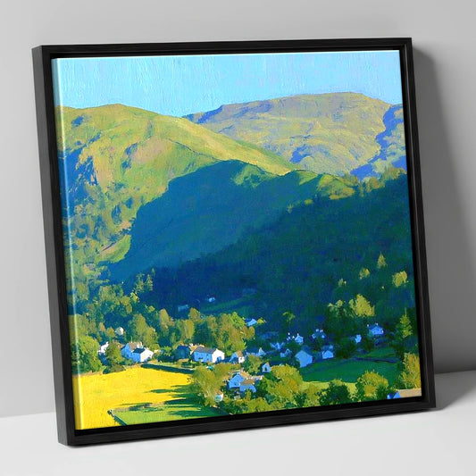 Sunlight on Silver How Ridge lake district fell canvas wall art in black frame