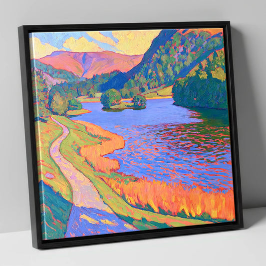 Vivid Path Beside Rydal Water lake district lake canvas wall art in black frame