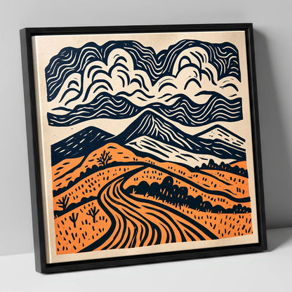 Rhythmic Terracotta Fells Under Cloud lake district fell canvas wall art in black frame