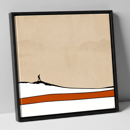 Hiker Silhouette against Distant Fells lake district walking canvas wall art in black frame