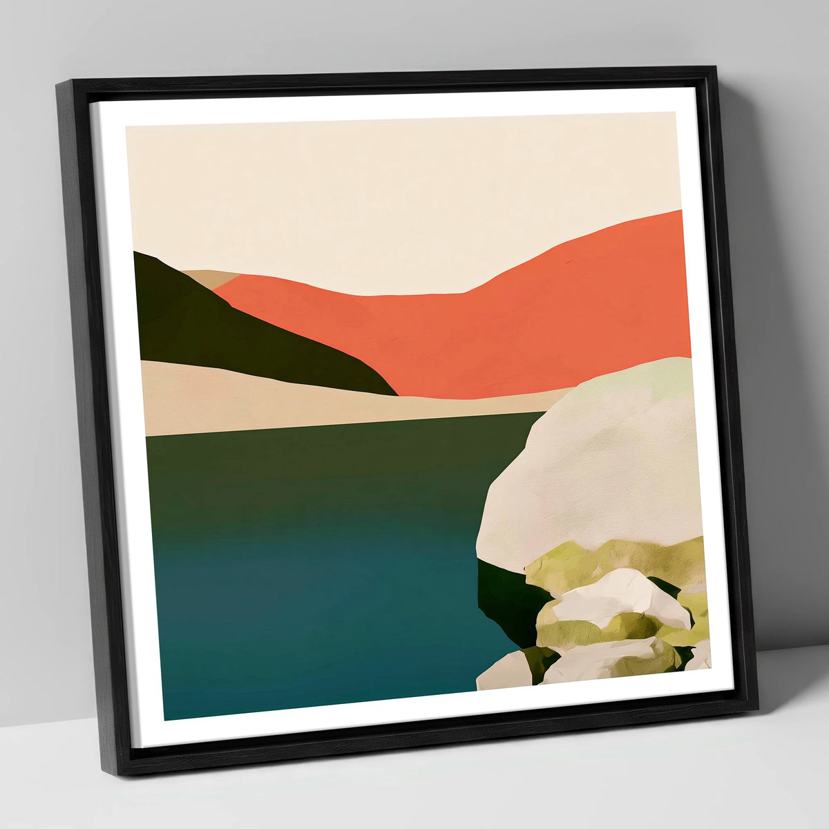 Terracotta Fells at Easedale Tarn lake district lake canvas wall art in black frame
