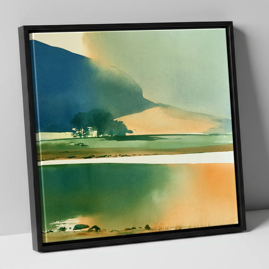 Ink Blue Fells and Lake lake district lake canvas wall art in black frame