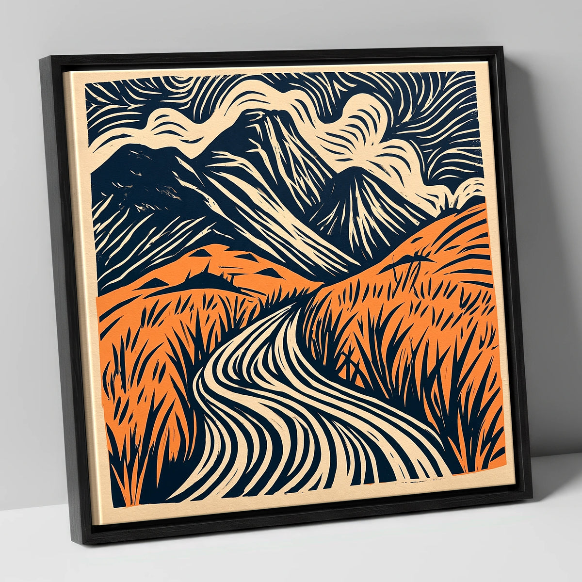 Great Gable Terracotta Winding Path lake district fell canvas wall art in black frame