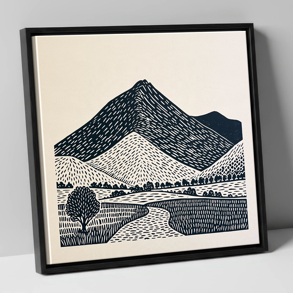 Blencathra in Graphic Lines lake district fell canvas wall art in black frame
