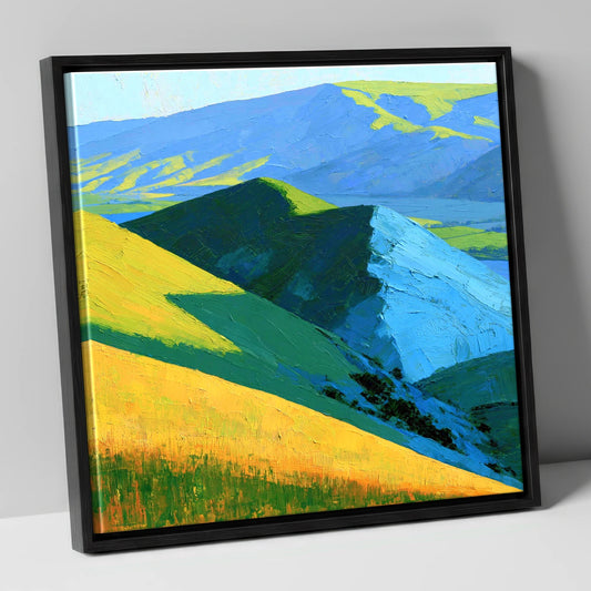 Vibrant Sunlit Fells and Deep Blue Shadows lake district sky canvas wall art in black frame
