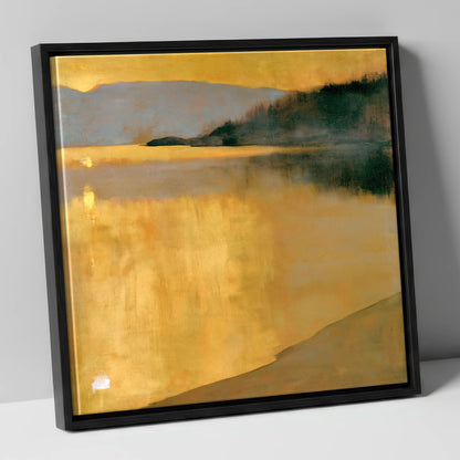 Golden Sunrise on the Lake lake district lake canvas wall art in black frame