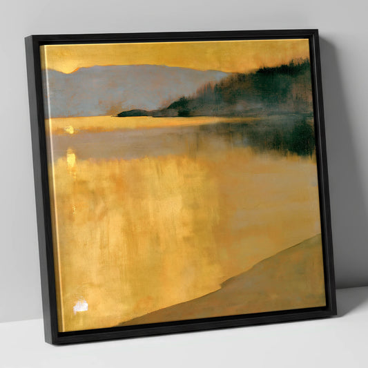 Golden Sunrise on the Lake lake district lake canvas wall art in black frame