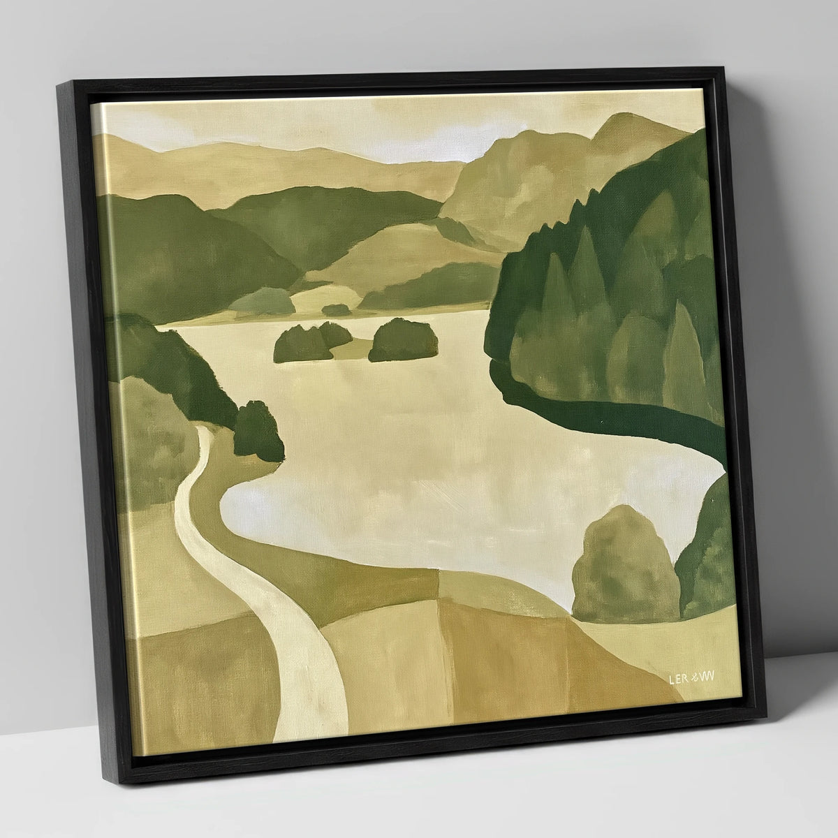 Winding Path at Rydal Water lake district lake canvas wall art in black frame