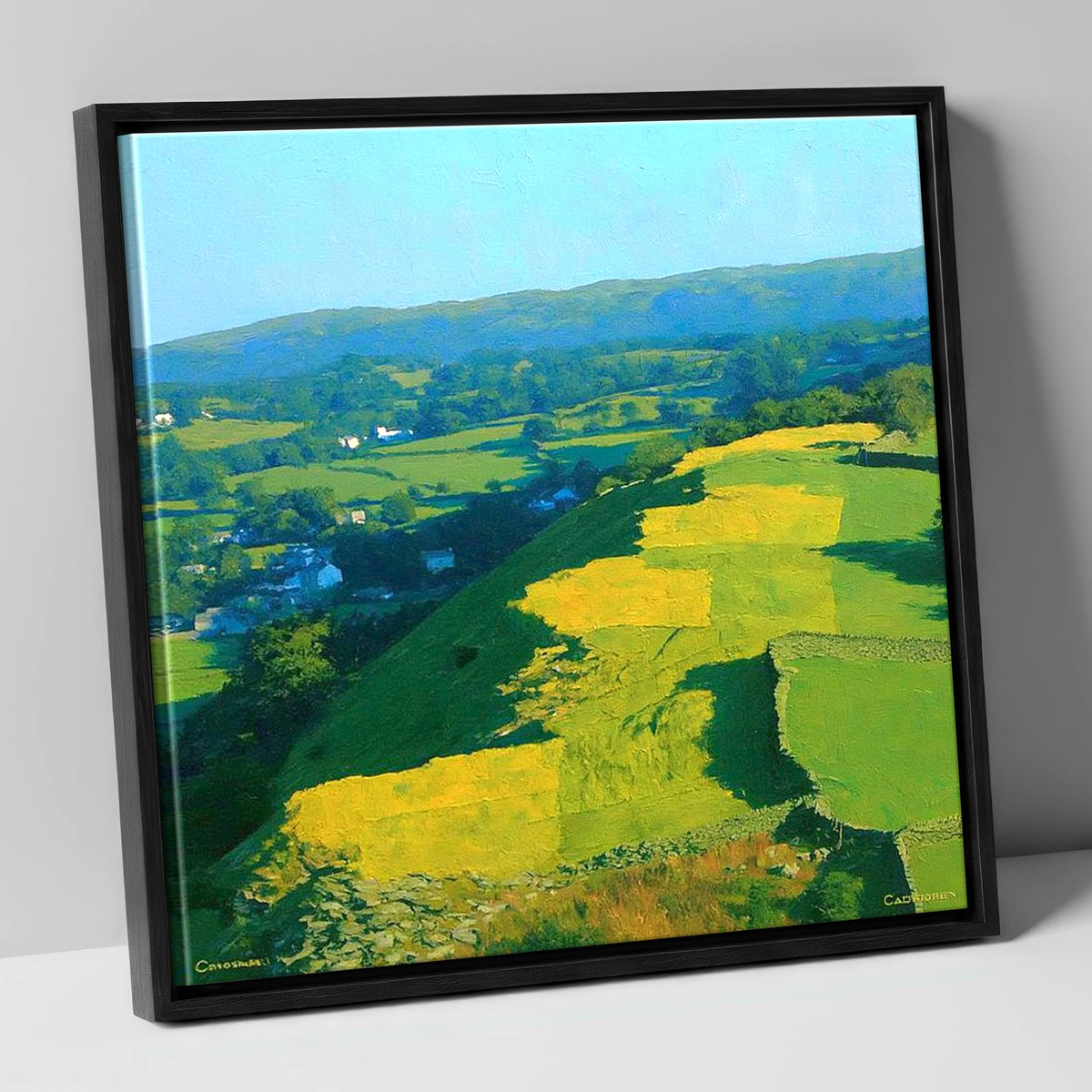 Sunlit Patchwork on Baystones Ridge lake district fell canvas wall art in black frame