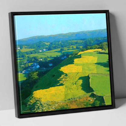 Sunlit Patchwork on Baystones Ridge lake district fell canvas wall art in black frame